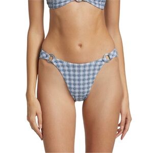 Jonathan Simkhai Womens Plaid Adriatic Blue White Bikini Bottom Size L New